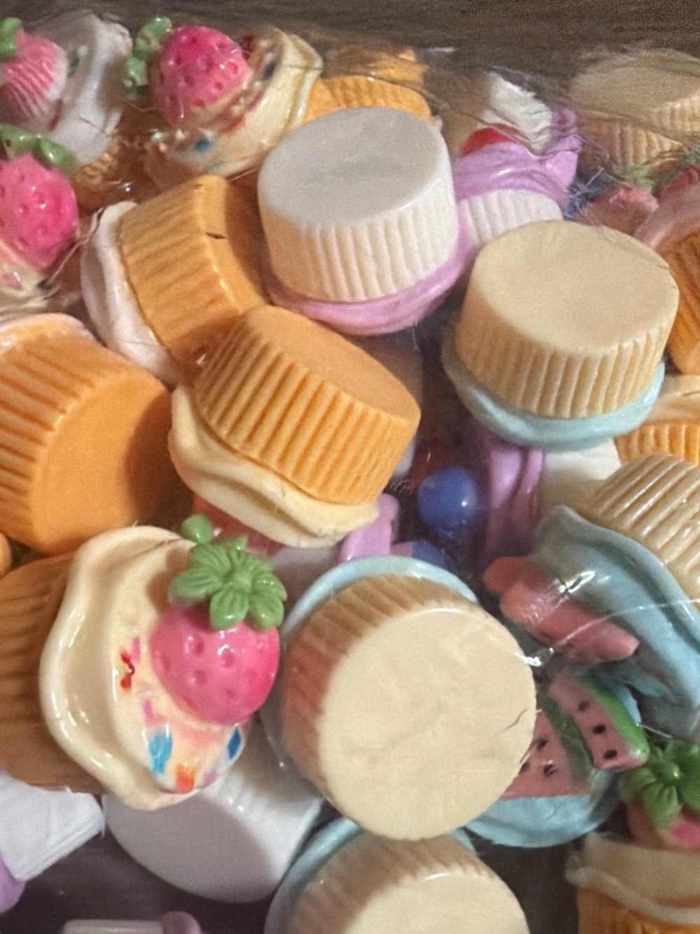 20 pc Miniature Cupcake Charms - Pastel Cream, Peach & Pink